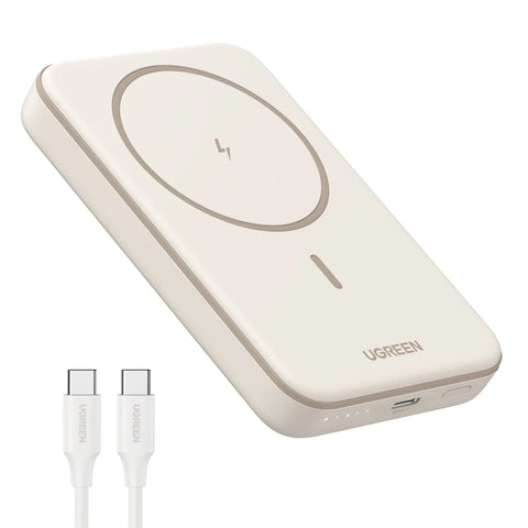 5000Mah Magnetic Power Bank for Iphone, Fast Portable Charger with USB-C Cable, White