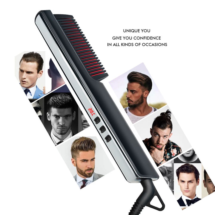 Pente Quente Elétrico Alisador de Cabelo com Ecrã LCD Pente Aquecedor