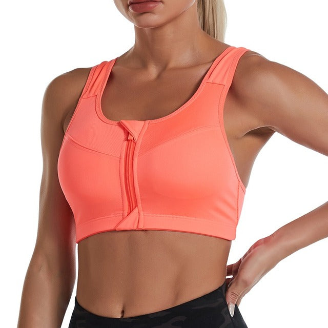 Sutiã Desportivo Mulher Ginásio Fitness Fecho de Correr Alto Impacto Colete Roupa Desportiva