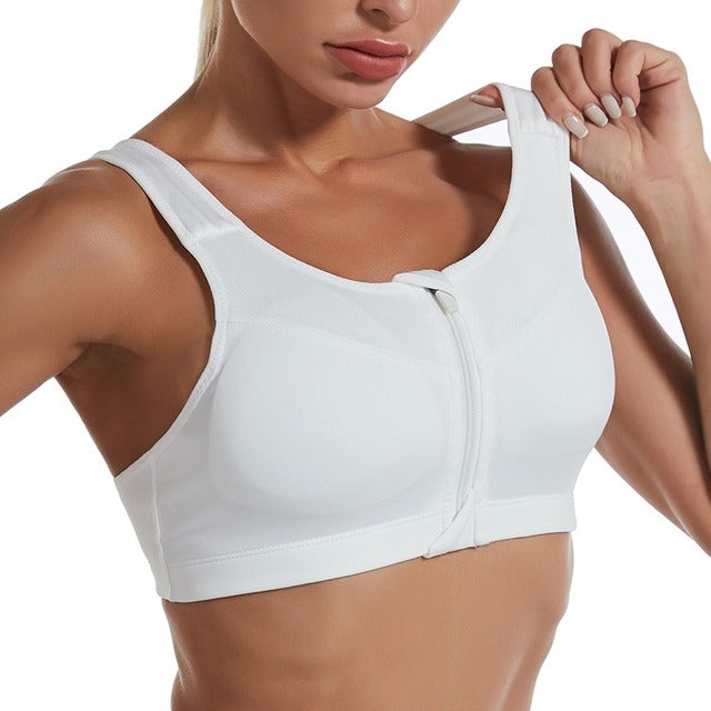 Sutiã Desportivo Mulher Ginásio Fitness Fecho de Correr Alto Impacto Colete Roupa Desportiva