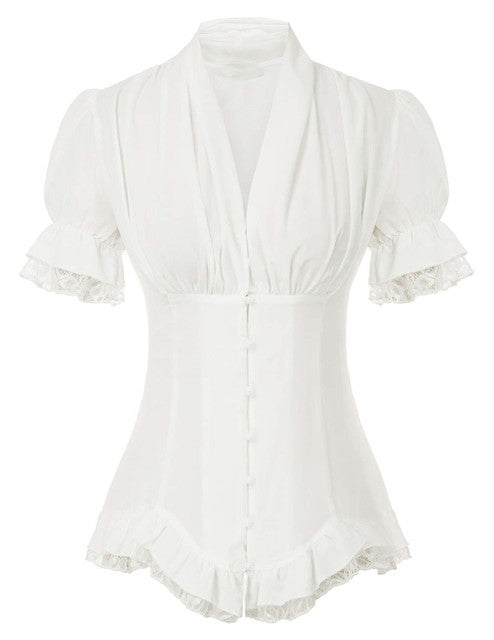 Camisas de Senhora para Escritório Blusa Feminina de Renda de Manga Curta