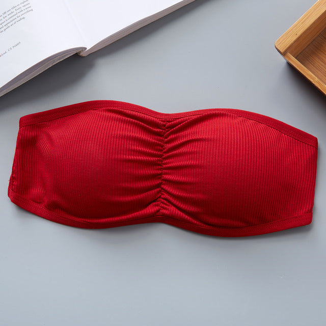 Women Bandage Tube Top Strapless Invisible Bra Summer Crop Top