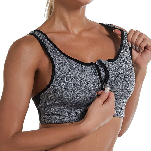 Sutiã Desportivo Mulher Ginásio Fitness Fecho de Correr Alto Impacto Colete Roupa Desportiva