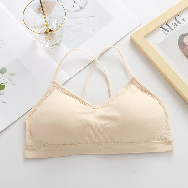 Women Push Up Solid Bra Elastic Gathering Bralette Tube Top