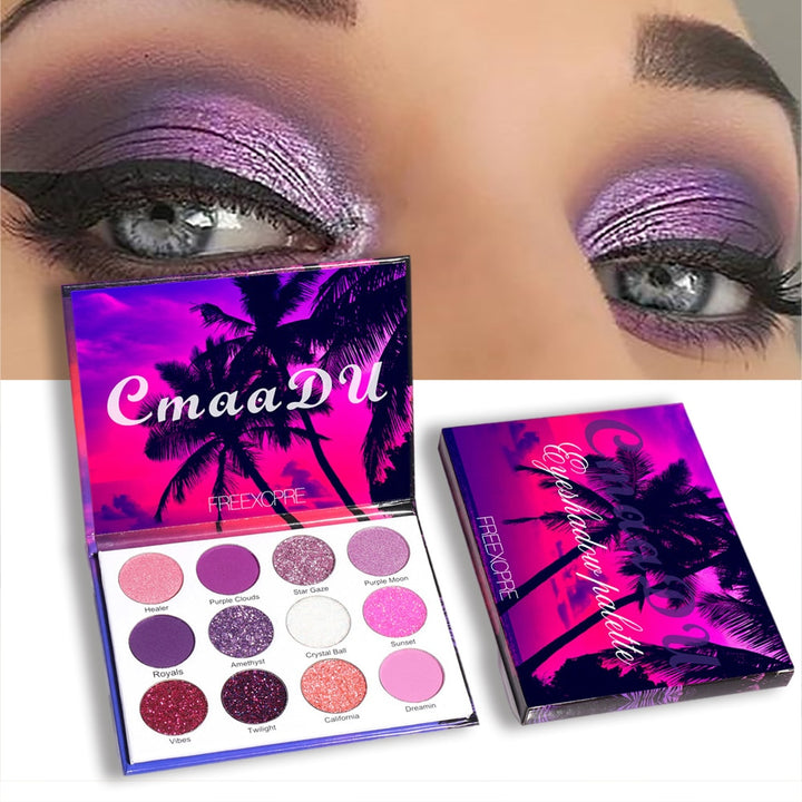 12 Colors Purple Neon Pigments Matte Eyeshadow Palette