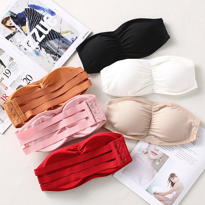 Women Bandage Tube Top Strapless Invisible Bra Summer Crop Top