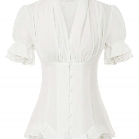 Office Ladies Shirts Women Lace Short Sleeve Blouse