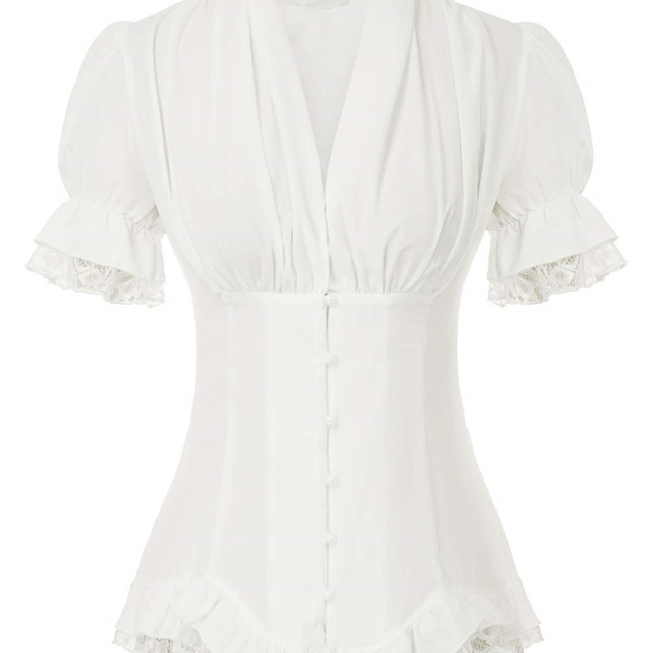 Camisas de Senhora para Escritório Blusa Feminina de Renda de Manga Curta