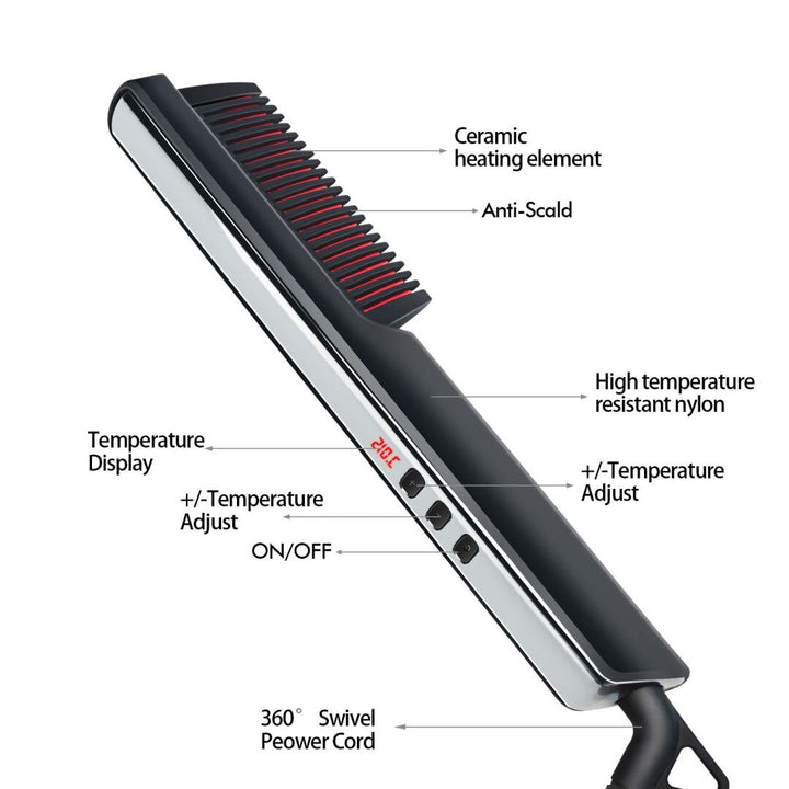 Pente Quente Elétrico Alisador de Cabelo com Ecrã LCD Pente Aquecedor
