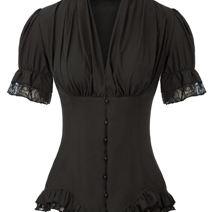 Camisas de Senhora para Escritório Blusa Feminina de Renda de Manga Curta
