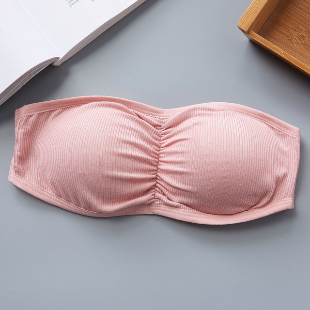 Women Bandage Tube Top Strapless Invisible Bra Summer Crop Top
