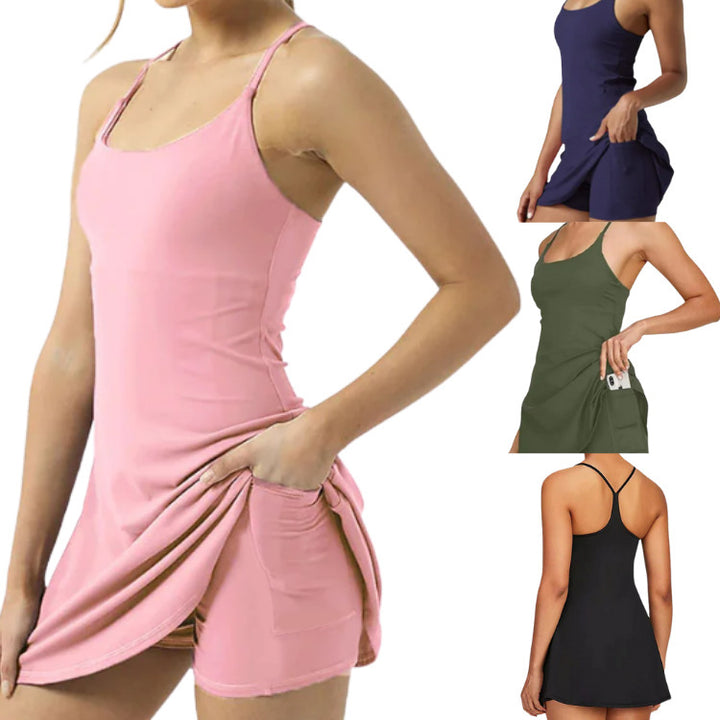 Saia-calção de Ténis Tudo-em-um para Golfe Roupa Feminina Sem Mangas e Sem Costas