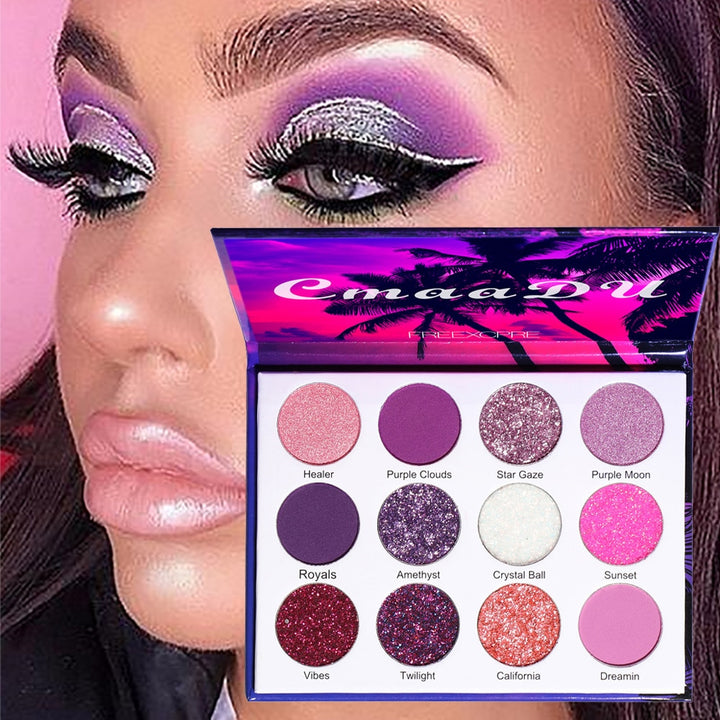 12 Colors Purple Neon Pigments Matte Eyeshadow Palette