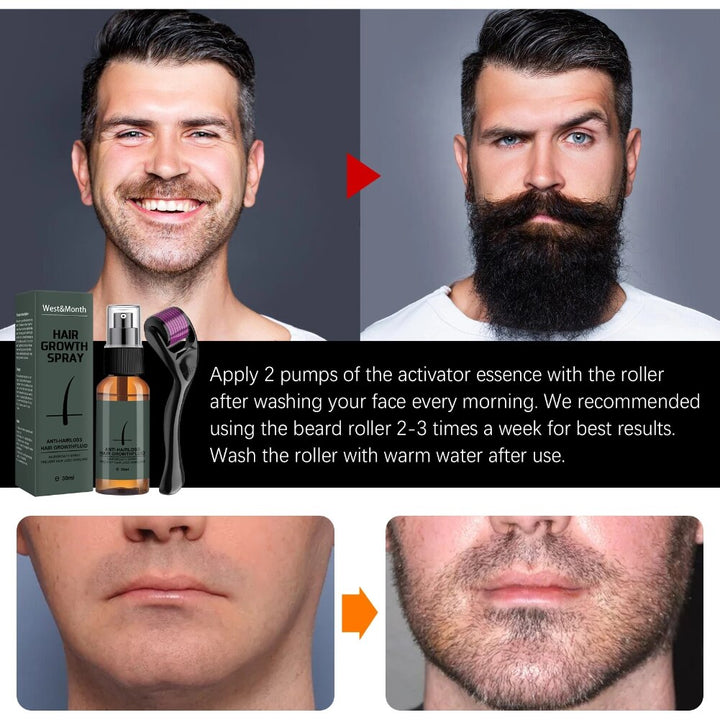 30ml Hair Beard Growth Roller Set Beard Oil Spray