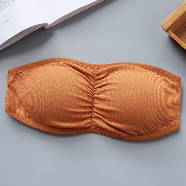Women Bandage Tube Top Strapless Invisible Bra Summer Crop Top
