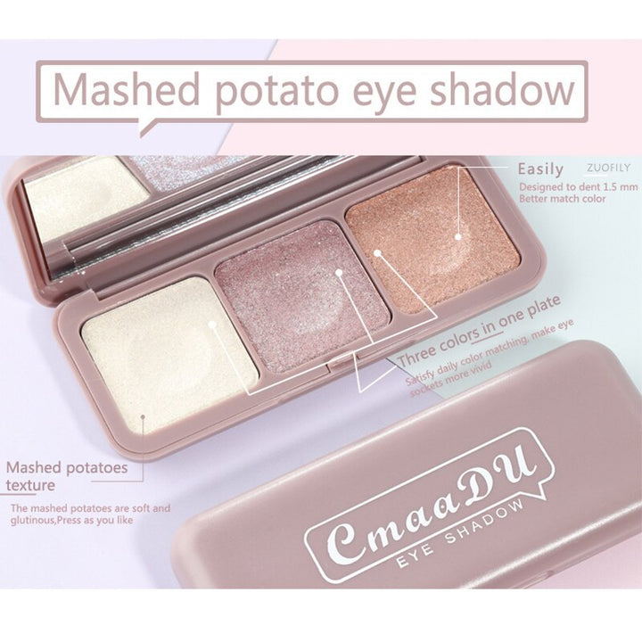 3-Colors Mashed Potato Eyeshadow Palette Beauty Eye Makeup Cosmetic