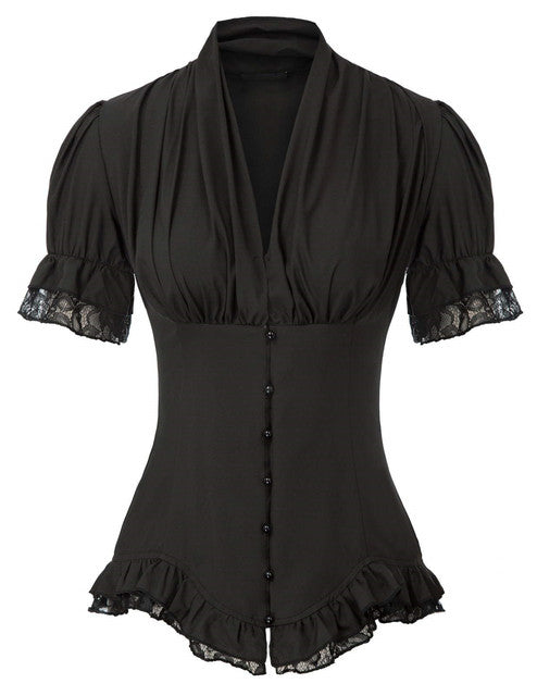 Camisas de Senhora para Escritório Blusa Feminina de Renda de Manga Curta