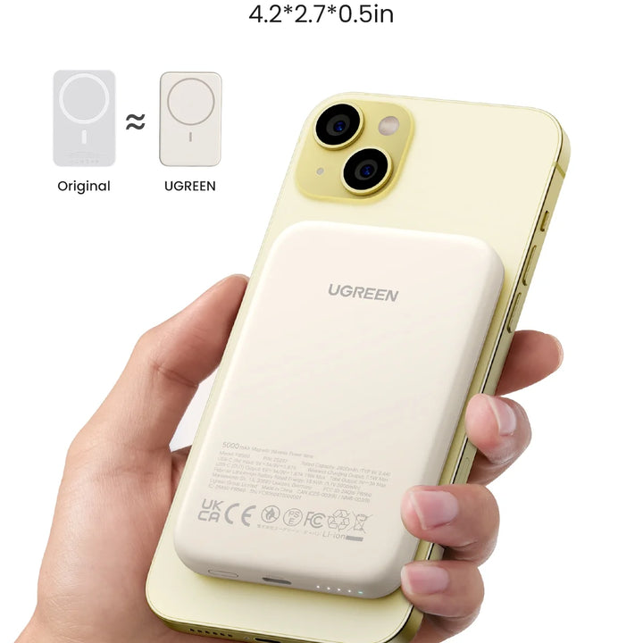5000Mah Magnetic Power Bank for Iphone, Fast Portable Charger with USB-C Cable, White