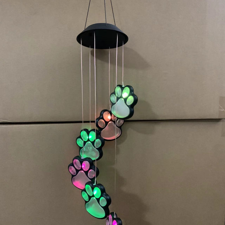 Solar LED Wind Chime Lamp Paw Print Solar Wind Chime